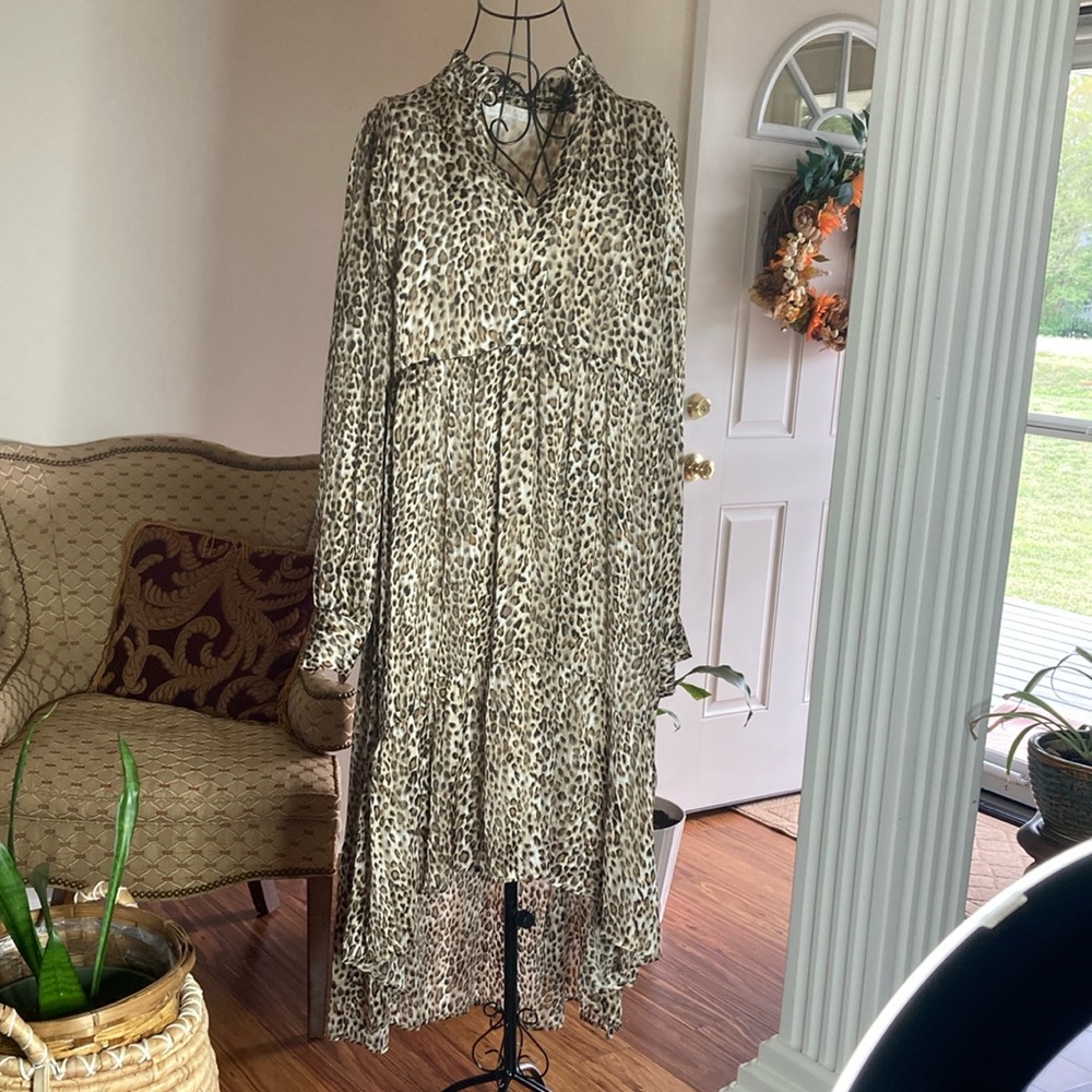 Karlie Leopard Print Ruffle Collar Slope and Sparkle Dress